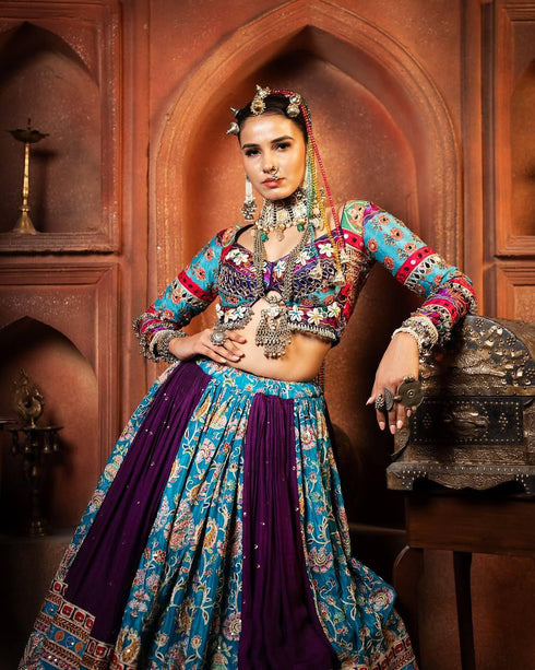 Trending Purple Navratri Chaniya Choli with Mirror Work