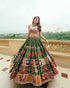 Navratri Special Muslin Mirror Work Green Lehengha Choli