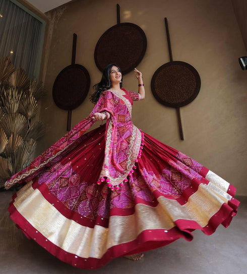 Navratri Special Pink Muslin Cotton Printed Lehenga Choli