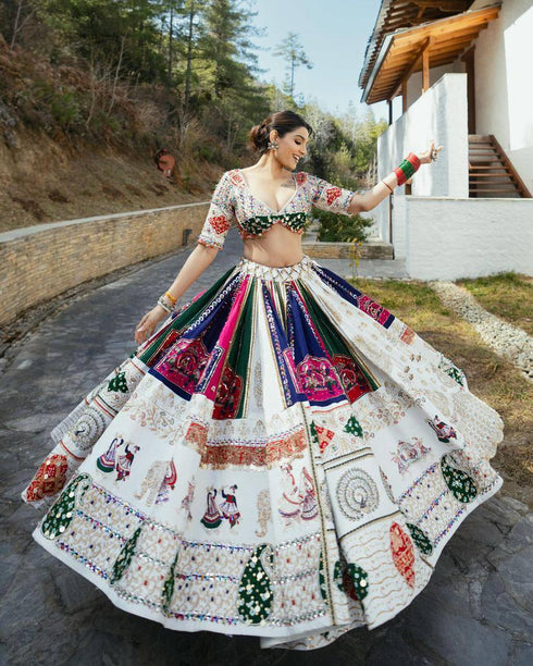 Women's White Muslin Cotton Printed Lehenga Choli