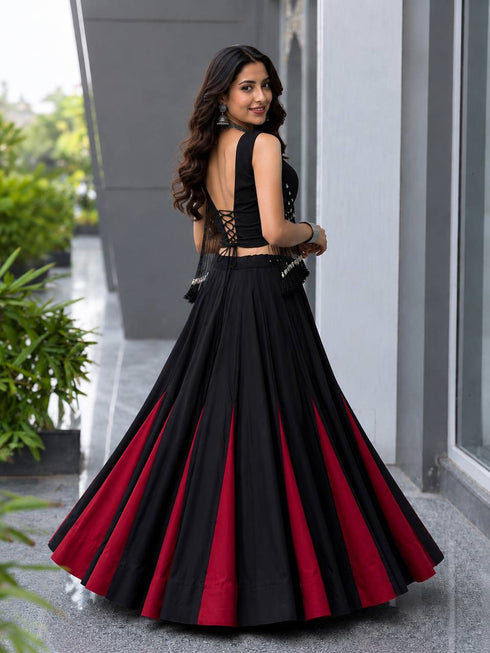 Black And Maroon Color Cotton Navratri Lehenga Choli
