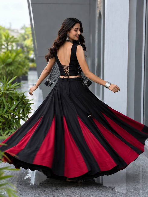 Black And Maroon Color Cotton Navratri Lehenga Choli
