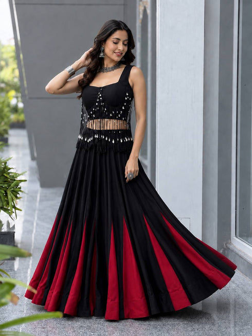 Black And Maroon Color Cotton Navratri Lehenga Choli