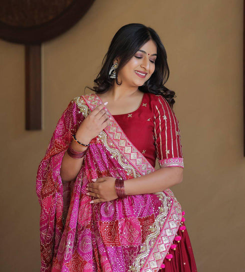 Navratri Special Pink Muslin Cotton Printed Lehenga Choli