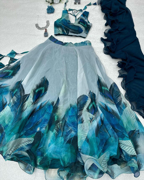 Beautiful lehenga choli with peacock feathers
