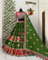 Navratri Special Muslin Mirror Work Green Lehengha Choli