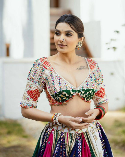 Women's White Muslin Cotton Printed Lehenga Choli