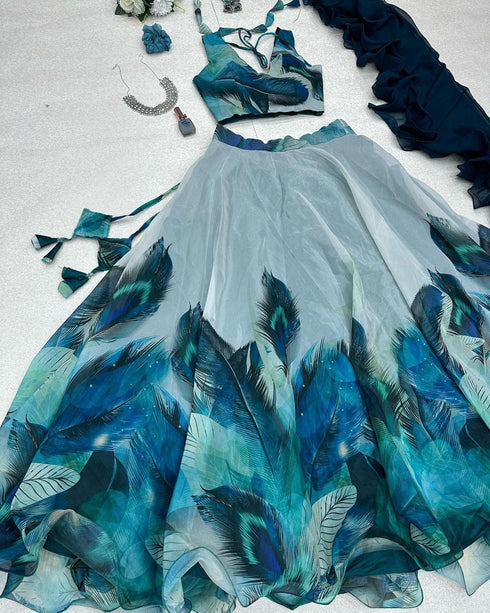 Beautiful lehenga choli with peacock feathers