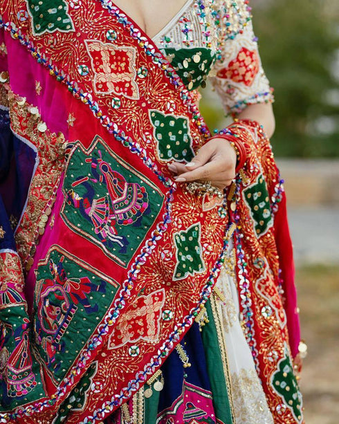 Women's White Muslin Cotton Printed Lehenga Choli