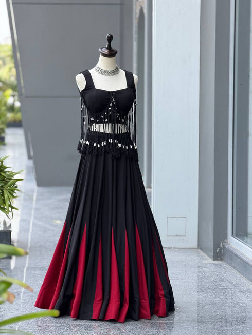 Black And Maroon Color Cotton Navratri Lehenga Choli