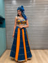 Navratri Mustard and Teal Rayon Lehenga Choli with Real Mirror Work