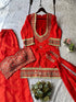 Organza Embroidered Cut Work Top with Plazzo and Dupatta