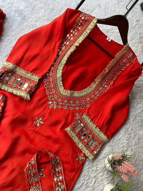 Organza Embroidered Cut Work Top with Plazzo and Dupatta