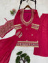 Organza Embroidered Cut Work Top with Plazzo and Dupatta