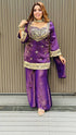 Organza Embroidered Cut Work Top with Plazzo and Dupatta