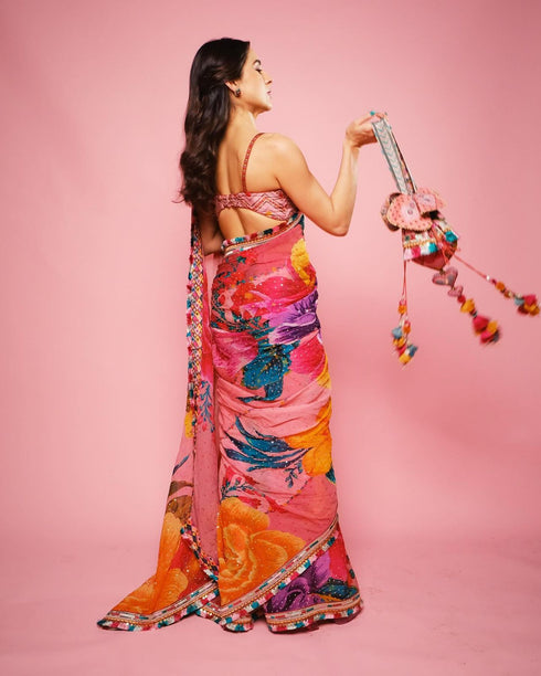 Bollywood Sara Ali Khan Jimmy organza Saree