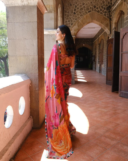 Bollywood Sara Ali Khan Jimmy organza Saree