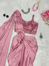 Pure Japan satin Rose gold Ready to wear saree with Sequins work Blouse