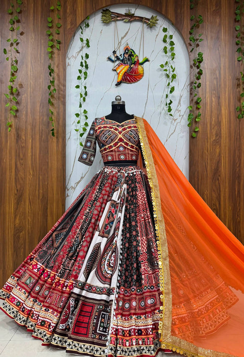 Navratri Special Digital Print Real Mirror Work Ghagra Choli