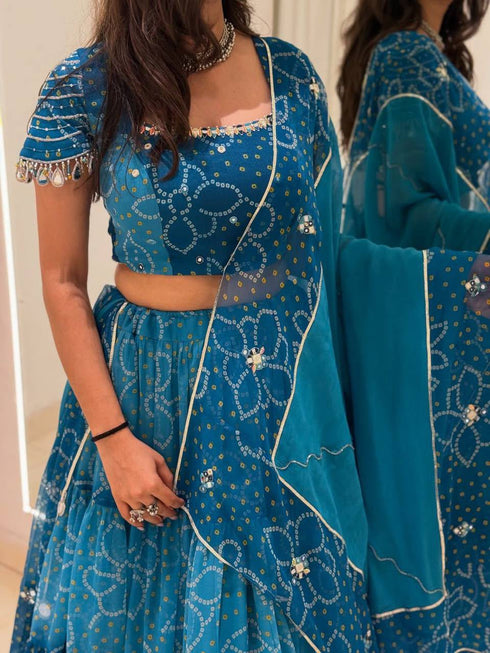 Navratri Georgette Full Stitched Lehenga Choli with Mirror Work