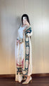 Off white kaftan set with teal and red printed panels