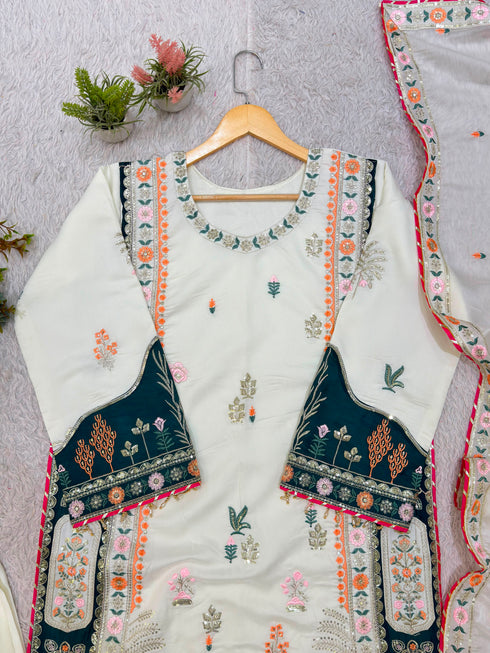 Off white kaftan with matching star silk pant