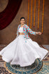 White rayon ruffle Navratri lehenga with mirror work koti