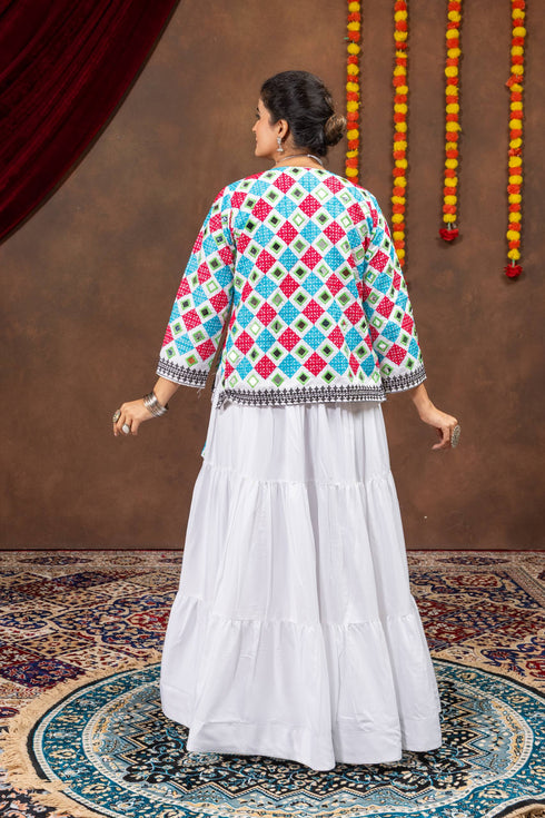 Multicolour embroidered koti with real mirror work