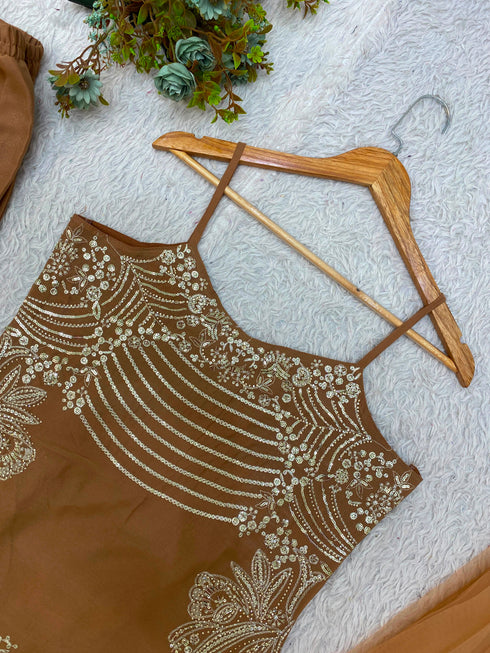 Sequin embroidery lace on butterfly net dupatta