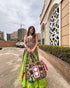 Four layered ruffle lehenga in neon green georgette