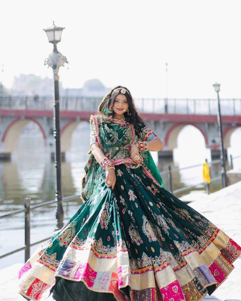 Gota zari border detail on green Navratri lehenga