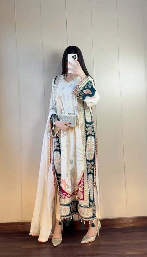 Star silk kaftan with sequin embroidery and applique work