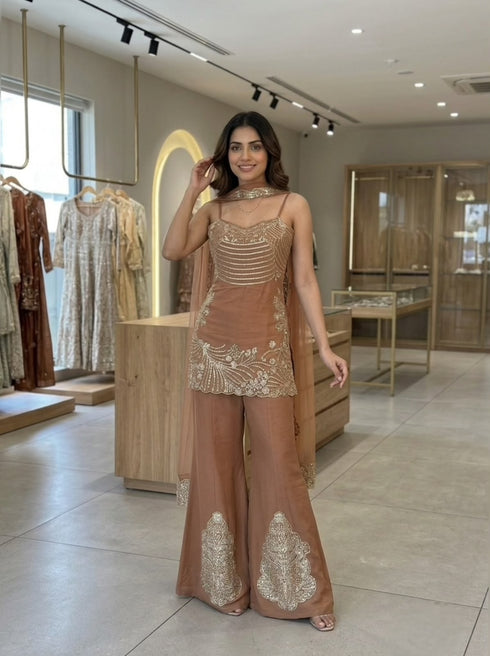 Rose gold festive kurta set with sequin embroidery