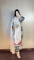 Off white star silk kaftan set with pant and dupatta