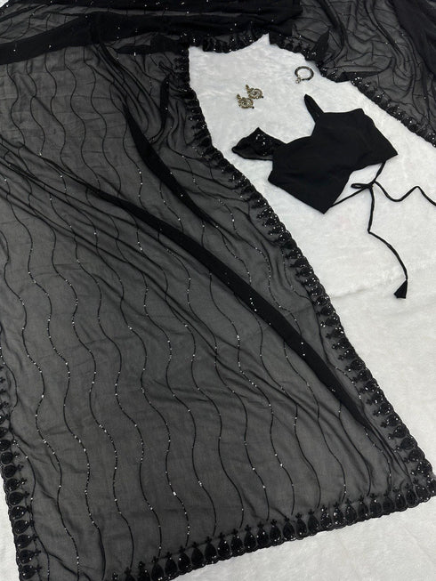 Black Sequins work Saree